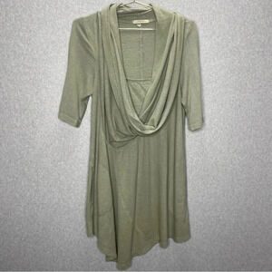 Prairie Underground Cowl Neck Hemp Blend 3/4 Sleeve Asymmetrical Tunic Dress